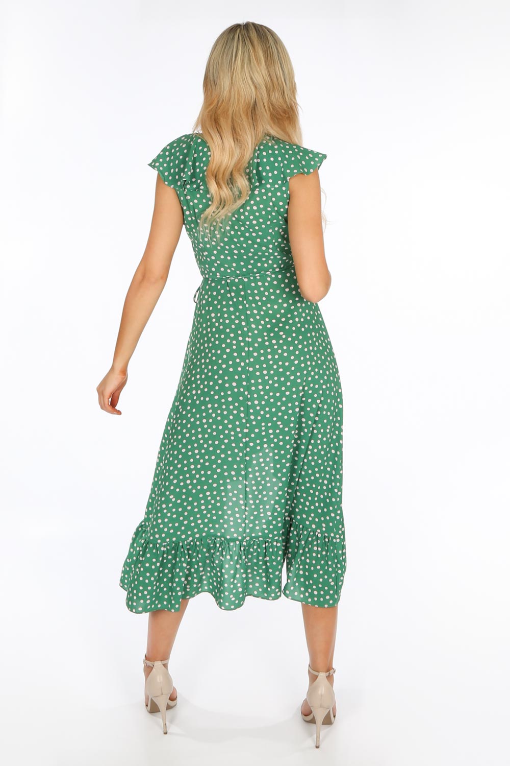 Sleeveless Midi Wrap Dress in Green 